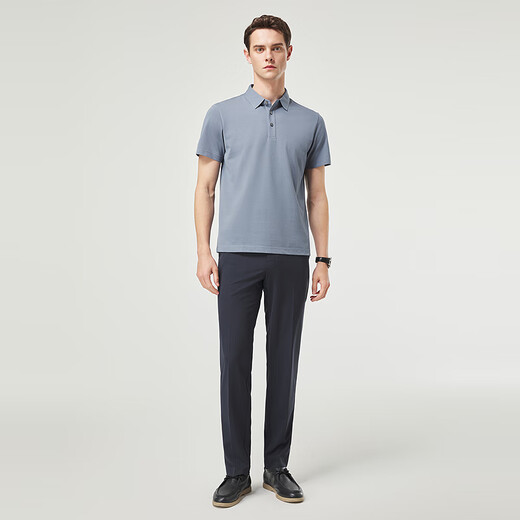 YOUNGOR short-sleeved POLO men's lapel machine washable mulberry silk blended fabric soft and comfortable business matching 2025 new product gray blue VSZS513118HFA L (recommended 135-150 Jin Jin equals 0.5 kg)