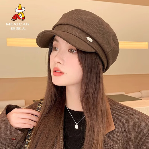 Scarecrow (MEXICAN) beret women's 2025 spring new Korean version ins fashion face-showing small octagonal hat British retro newsboy hat trend black 76692 one size