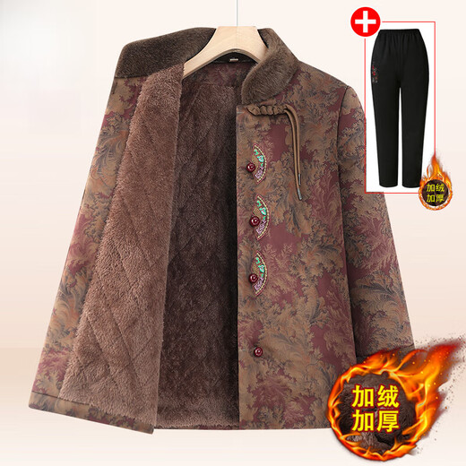 Grandma Aimeiyi's winter cotton-padded clothes for middle-aged and elderly women, mother's cotton-padded jackets and velvet jackets, autumn and winter clothes for the elderly and ladies, red tops, velvet 3XL, recommended 115-130 Jin Jin equals 0.5 kg