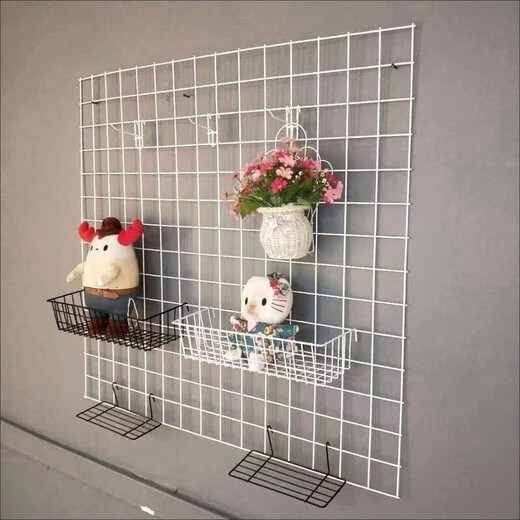 Iron wire mesh, iron mesh, supermarket shelf, exhibition, iron mesh, kindergarten photo wall, display rack, white, 100*60 cm, buy one get one free (two mesh pieces)