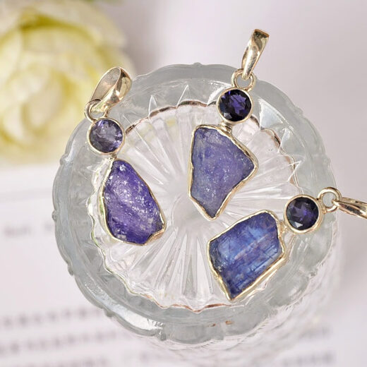 Canxian Natural Tanzanite Pendant Pink Morganite Raw Stone Indian Handmade S925 Sterling Silver Retro Personalized Necklace 2