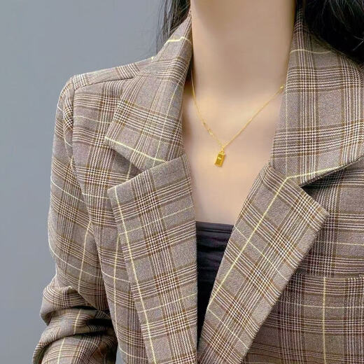 The Immortal Gets Rich Small Gold Brick 18K Gold Silver-covered Necklace Women's Clavicle Chain High-Quality Jewelry Women's Accessories Necklace Gold Store Same Style Small Gold Brick Clavicle Chain - Engraved on the Back Get Rich Counter