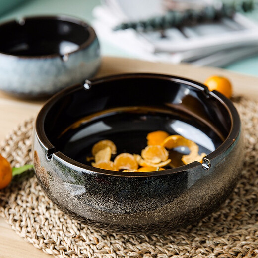 INSCRIPTION Creative personality retro living room office round large capacity ashtray high quality practical ceramic large size storage ashtray marble gray large size 19.5cm