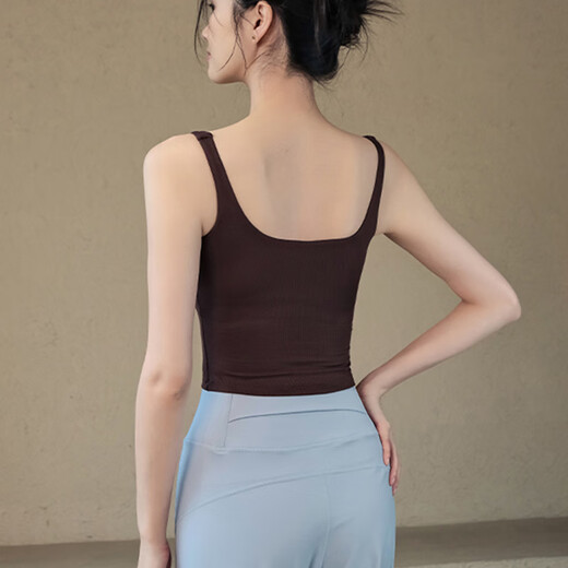 LULULMCCTN women's new style yoga top with chest pad to close the breasts, running training, Pilates, professional fitness sports vest, light hemp gray S