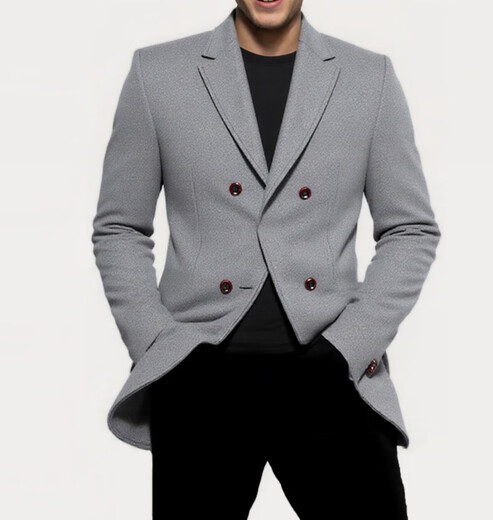 Magiopy Luxury High-End-Markenmarke Herrenmantel Herbst und Winter lange überknee Doppelreihe Casual Woll warme Jacke Schwarz M 170