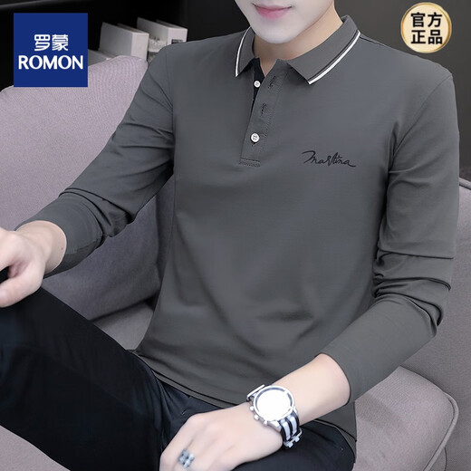 罗蒙（ROMON）男士翻领长袖T恤棉质POIO.衫韩版休闲春秋季男装内搭体恤打底衫 SK5010 黑色 建议95-115斤 M