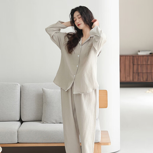 LangSha couple's pajamas for one man and one woman, autumn type A baby cotton casual soft 100% woven cotton home wear, spring style 6130+5130 M female + 2XL male