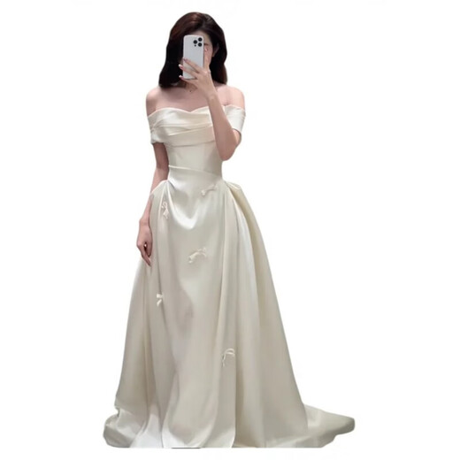 Osef Morning Robe Bride Свадебное обручальное платье фото платье атласное французское легкое свадебное платье одно плечо для студенческого дня для взрослых подарок S