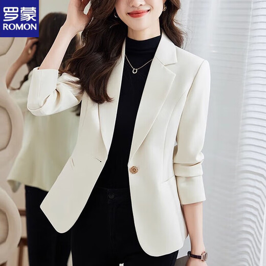 ROMON Western Style Suit Jacket Women's 2025 New Spring and Autumn Temperament Top Slim Fit Casual Small Suit Brown Spring and Summer Single Layer L Reference Recommendation 120-130 Jin Jin equals 0.5 kg