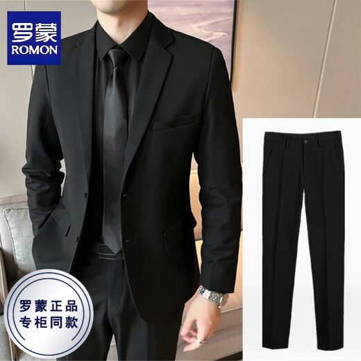 ROMON Suit Men's Slim Fit Black Casual Business Formal Wear Professional Korean Youth Plus Size Groomsmen Single Piece Suit Men Black Suit (Single Piece) XL (Suitable for 130-145 Jin Jin equals 0.5 kg)