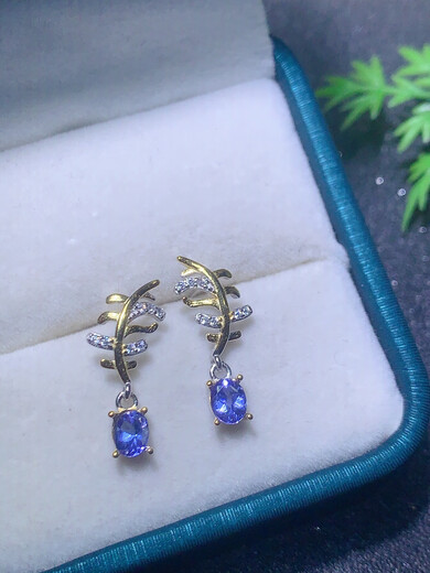 Shilian natural tanzanite branch and leaf earrings earrings s925 sterling silver oval 4*5 empty gold and silver two-color novel and unique