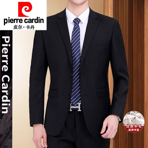 Pierre Cardin brand wool suit suit men's high-end business casual two-piece suit middle-aged men's wedding dress knitted black (two buttons without slits) L 175/50