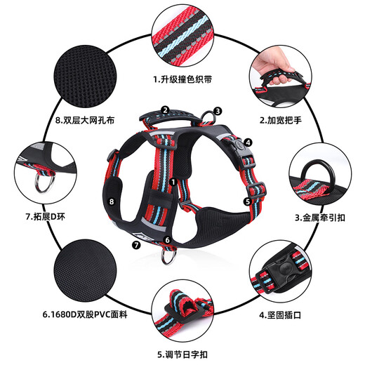 Jiahuide Dog Leash Vest Style Dog Walking Rope Shiba Inu Corgi Explosion-proof Harness Harness Small and Medium Dog Chain Colorful Black Harness + 2 Meter Reflective Dog Rope M Size Recommended 15-30 Jin Jin equals 0.5 kg for dogs