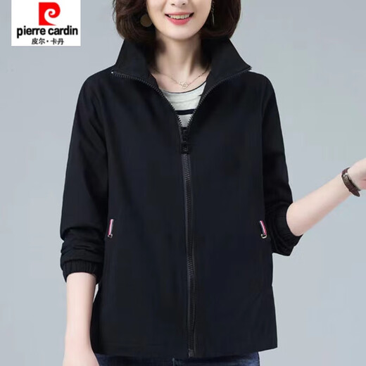 Pierre Cardin (Pierre Cardin) February and August double-layered lined women's spring and autumn new stand-up collar large size slim temperament windbreaker short coat khaki color high quality XL recommended 115-130Jin Jin equals 0.5 kg