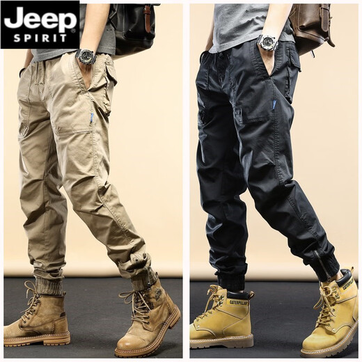 JEEP SPIRIT吉普工装裤男春秋季新款休闲裤子男宽松耐磨潮流中青年束脚长裤 679黑色（夏款薄） XL (建议120-130斤)