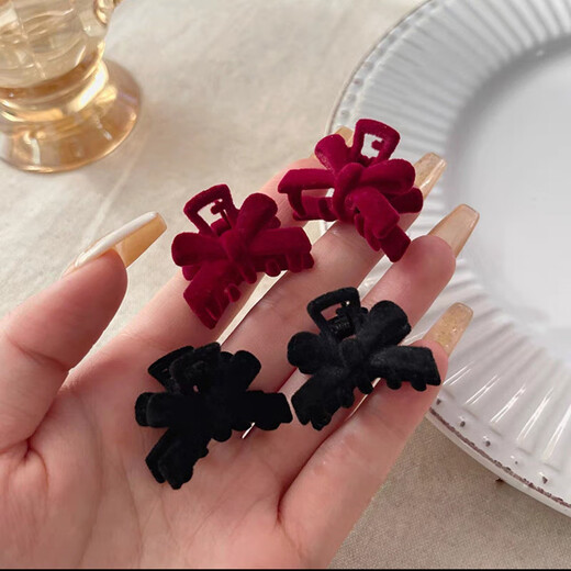 Jie Wei Yi velvet bow hair clip women's side broken hair small clip small forehead bangs clip headwear high-end hair clip BH-FJ133 bow small hair clip black 4 pieces