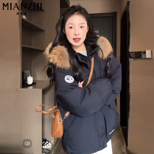 Cotton thickening workwear hooded cotton coat for women new loose parka jacket women's bread coat down jacket down jacket X809 navy blue high quality 80 L 125-145Jin Jin equals 0.5 kg