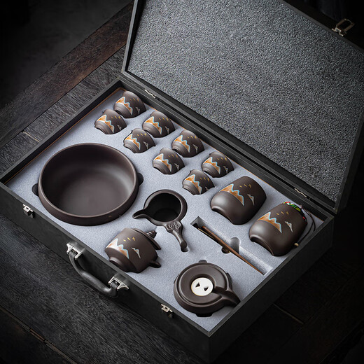 Porcelain Friendship Tea Purple Sand Remote Mountain Automatic Tea Set Gift Box for New Year's Eve Gifts for Elders, Birthday Gifts for Dad, Housewarming Souvenirs