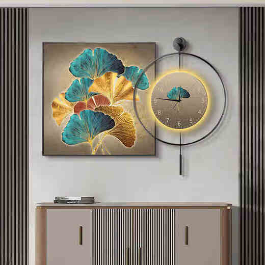 JPHZNB стиль середины века Bailian ресторан декоративная роспись светодиодная лампа с часами чувство росписи ретро обеденный стол фон настенная живопись K12806 + PB57 e60 * 60 см картина + 50 * 50 см настенные часы с маятником