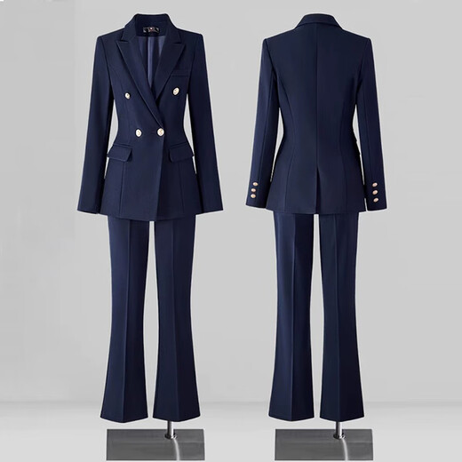 訫嗳逸衫西装套装女春秋新款气质面试正装高级感工作服显瘦职业西服外套 黑色西装+微喇裤+白色V领衬衫 S