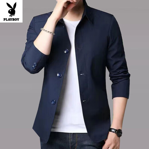 Playboy high-end spring and autumn men's business jacket suit middle-aged and young people solid color lapel thin Korean style slim windbreaker jacket light gray NJ1048 M [Suggested 98-110Jin [Jin equals 0.5 kg]]