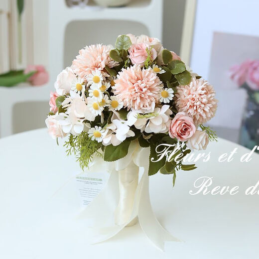 手捧花新娘韩式婚礼结婚领证仿真花束森系婚纱摄影拍照道具手捧花 香槟欧式