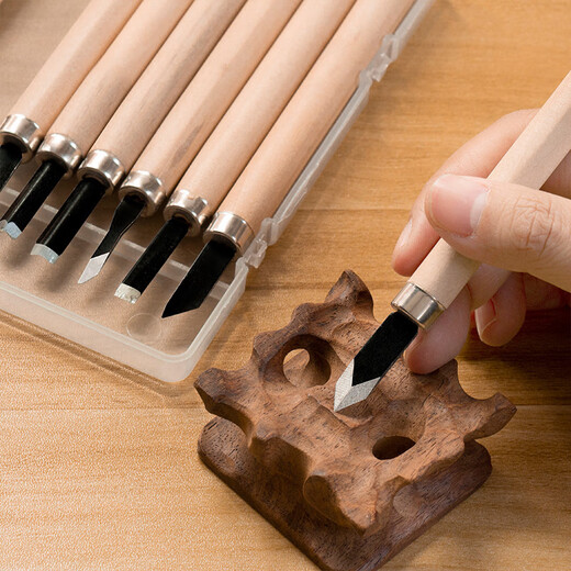 Jans printmaking tool set roller + Malian + wood mushroom material board painting wood engraving board glue board basic carving knife ink roller roller roller rubber beginner set five-piece carving knife set (comes with storage box)
