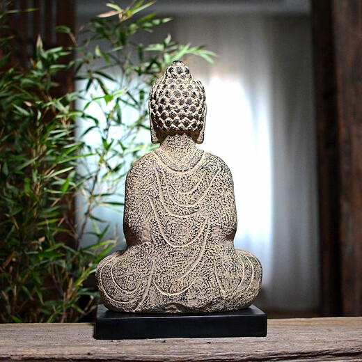 Antique Buddha statues worship Buddha body at home Sakyamuni Buddhist temple decorations Zen tea room house-keeping Bodhisattva Buddha ornaments Small Bright lamp 13820cm hollow mini Buddha