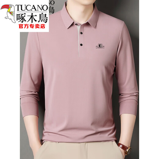 Holzspecker (Tucano) Langarmed T-Shirt für Herrenfrührungen und Herbst Dünn mit mittlerem Alter reinen Baumwoll-Revers-T-Shirt Top Basis Polo-Hemd Neue Produkt 6625 Pink XL 175 Vorschläge 135-150jin [Jin gleich 0,5 kg]