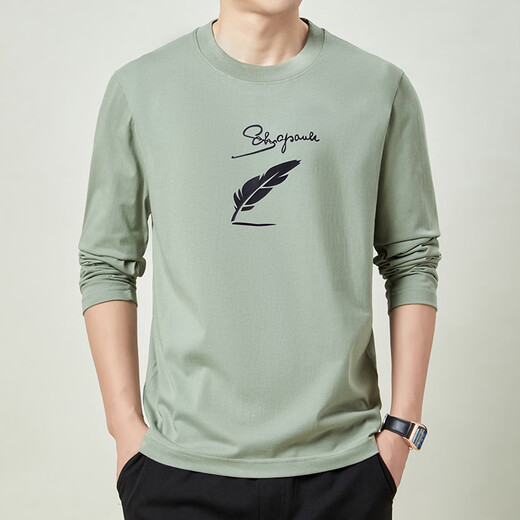 扬玦男士纯棉长袖t恤圆领上衣春秋季新款休闲男装宽松时尚打底衫体恤 6629岩石灰 L /170(建议115-130斤)