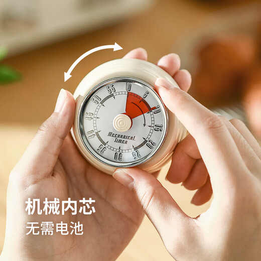 霜山厨房定时器机械计时器做饭定时提醒器时间管理闹钟倒计时磁吸 古典红【无需电池/磁铁吸附】