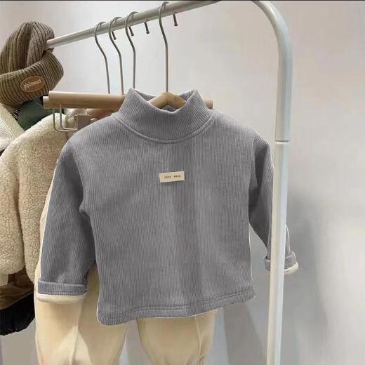 Tonghuai Boys and Girls Bottoming Shirt Plus Velvet Warm Style Top 2025 New Baby Thickened Half Turtle Collar T-Shirt Winter Korean Version One Piece Brown-655 80 (Recommended Height 70-80)