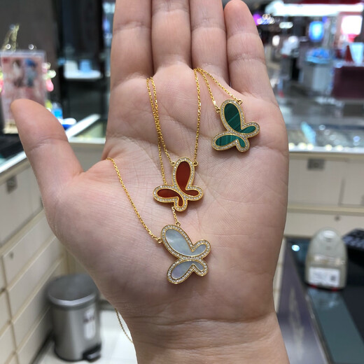 Changju Butterfly Necklace Women's 18K Gold Clavicle Chain Full of Diamonds White Mother-of-Pearl Pendant Malachite 17916 Jewelry Butterfly Green - Full of Diamonds