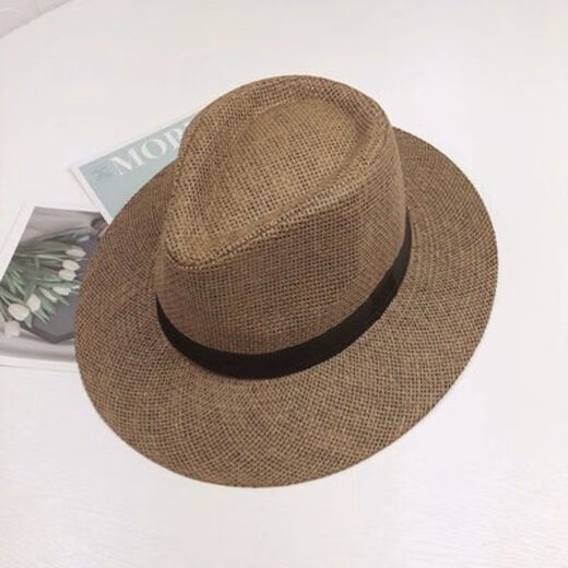YAWULFE纸草大平檐礼帽中老年人夏季遮阳帽巴拿马草帽男士户外太阳帽 白色 均码