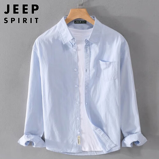 JEEP SPIRIT吉普日系长袖衬衫男士秋冬季宽松休闲纯棉衬衣外套男 浅灰色 2XL