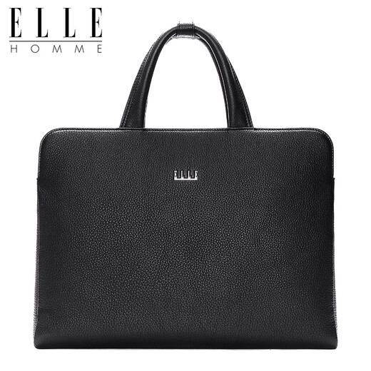 ELLE HOMME men's bag handbag horizontal style business briefcase first layer cowhide men's bag birthday Valentine's Day gift for boyfriend black EA788203310 medium bag 12 inches