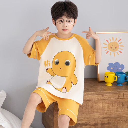 Little Milk Dragon Children's Pajamas Summer Boys' Pure Cotton Short-Sleeved Shorts Boys Teenagers Cartoon Home Clothes Set T692#Eggboy Pure Cotton Set XL Code (recommended height 160-175)