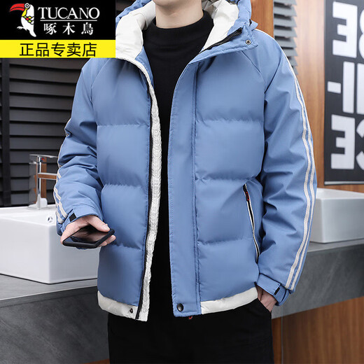 Woodpecker (TUCANO) cotton coat men's autumn and winter plus velvet thickened cotton coat loose down casual down jacket men's coat warm short clothes 9789 blue 2XL about 145-160Jin Jin is equal to 0.5 kg