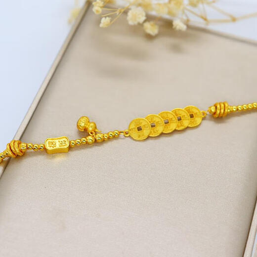 DL 1998 coiled gold bracelet Vietnamese sand L gold women's style ancient Five Emperors money gourd plate gourd Five Emperors money bracelet version