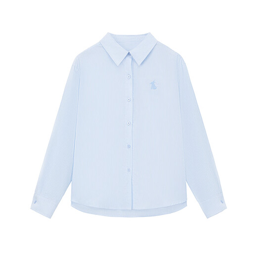 ELLE KIDS old money style 25 spring and autumn girls classic embroidered striped top lapel long-sleeved shirt blue and white stripes