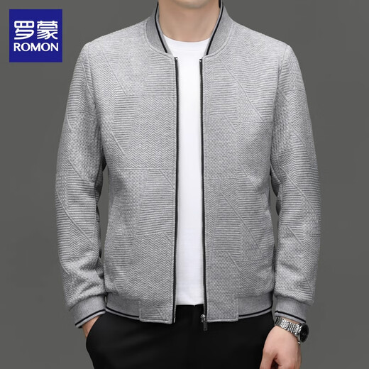 ROMON Jacket Men's 2025 Spring and Autumn New Fashion Simple Baseball Uniform Top Business Casual Jacket Men's Gray XL Recommended 126-140Jin Jin is equal to 0.5 kg