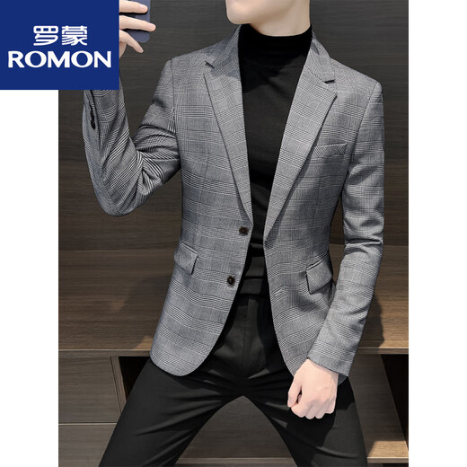 罗蒙（ROMON）休闲小西装外套男士春秋季2025新款上衣痞帅感千鸟格西服男款新品 卡其色 M 建议115斤以内