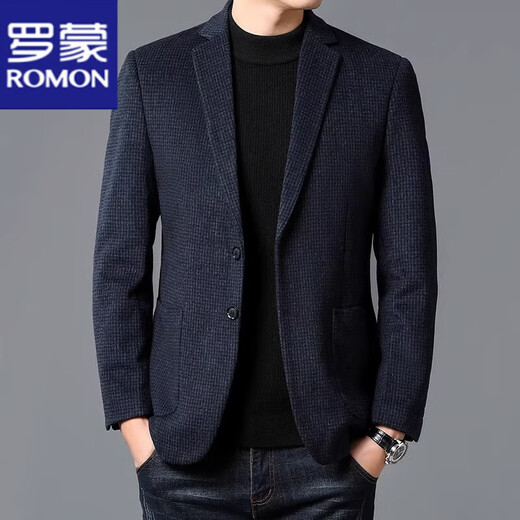 罗蒙（ROMON）羊毛西装外套男士2025年春季新款毛呢单西礼服商务休闲百搭西服男 216藏青色 M 170【90-120斤】