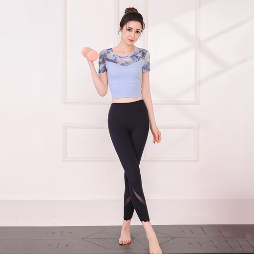 Sporn yoga clothes for women 2025 new short-sleeved suit, high-end, fairy-like and beautiful professional Pilates fitness sports top 25505 ink butterfly top (with chest pad) M (85-100Jin Jin equals 0.5kg)