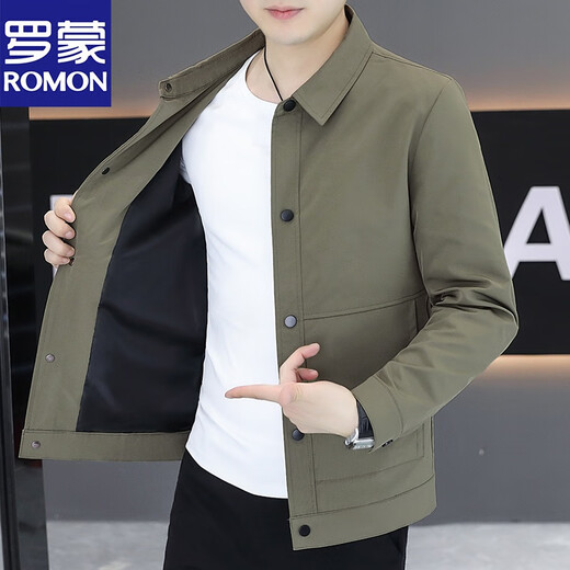 Romon Lapel Spring and Autumn Men's Jacket Fashion Business Casual Executive Jacket Young and Middle-aged Jacket New Top Black Spring and Autumn L 105-120Jin Jin equals 0.5 kg