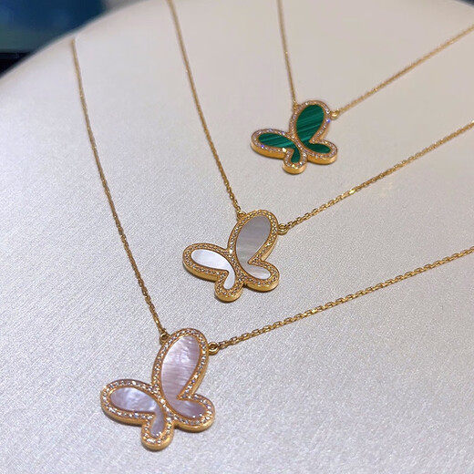 Changju Butterfly Necklace Women's 18K Gold Clavicle Chain Full of Diamonds White Mother-of-Pearl Pendant Malachite 17916 Jewelry Butterfly Green - Full of Diamonds