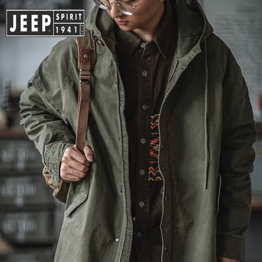 JEEP SPIRIT American retro M51 military green windbreaker fishtail parka hooded coat Ami khaki mid-length coat spring, autumn and winter dark military green in stock regular XL