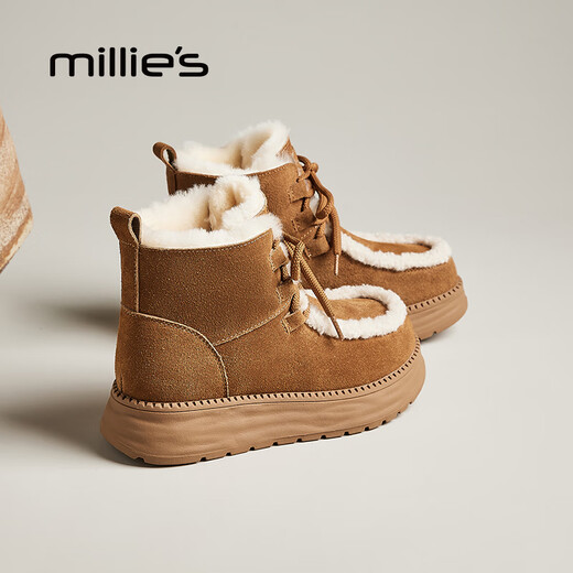 妙丽雪地靴女厚底加绒系带保暖防寒百搭短筒棉靴2025冬季新款 棕色 37 (235mm) 标准码
