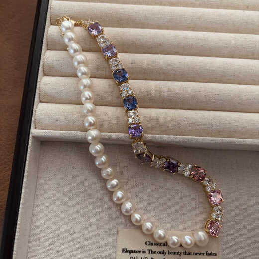 Fukumanta Rose Purple Pearl Spliced Natural Color Tanzanite Zircon Necklace Light Luxury High Fashion Sweater Chain XL0211