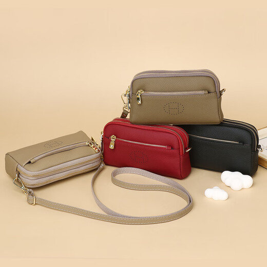 南啵丸真皮手拿包女2025新款时尚韩版单肩斜挎包百搭多层小包手抓贝壳包 黑色